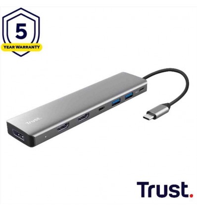 ADATTATORE 7 IN 1 MULTIPORT 2 HDMI + 1 DP + 2 USB-A 3.2 + 1 USB-C PD - TRUST DALYX 7-IN-1 - ALLUMINIO