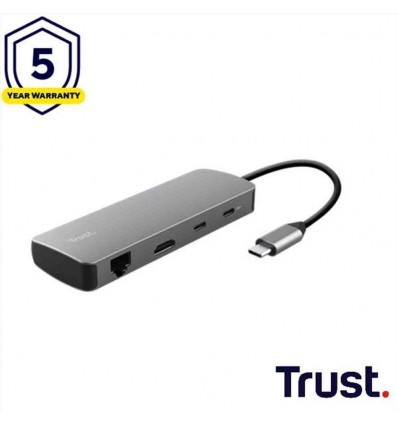 ADATTATORE 8 IN 1 MULTIPORTA HDMI + LAN + SD/MICRO SD READER + 2P USB-A + 2P USB-C TRUST DALYX 8-IN-1 - ALLUMINIO
