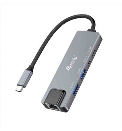 EQUIP - ADATTATORE MULTIFUNZIONALE 5 in 1 USB 3.2 Gen 1, 2,5GbE, 2x USB-A, 1x USB-C, USB-C, 100W USB PD, Alluminio