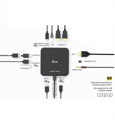 DOCK USB-C TRIPLO MONITOR 1xDP, 2x DUAL HDMI. PD 100W con alimentatore