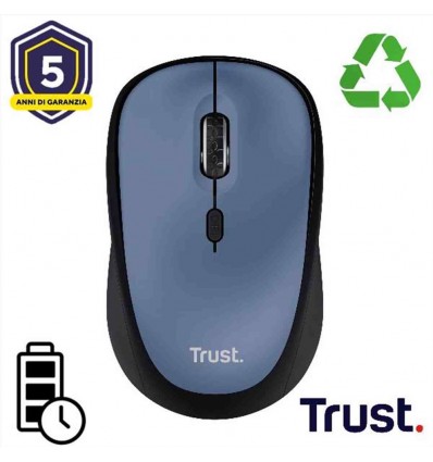 MOUSE WIRELESS SILENZIOSO - 1600DPI - PLASTICA RICICLATA 83% - DURATA BATTERIA 12 MESI - TRUST YVI+ - DARK BLU