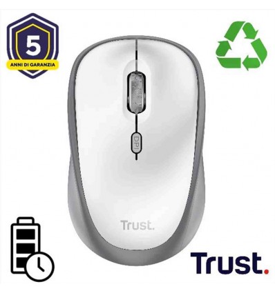 MOUSE WIRELESS SILENZIOSO - 1600DPI - PLASTICA RICICLATA 83% - DURATA BATTERIA 12 MESI - TRUST YVI+ BIANCO