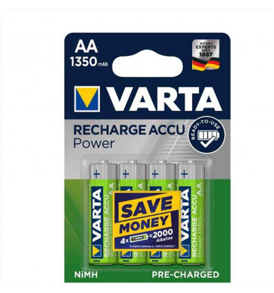 Batteria Ricaricabile AA Stilo, 1350 mAh, Confezione da 4 Pezzi, Pre-caricate, Pronte all'Uso