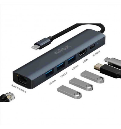 Docking station USB-C 6 in 1 HDMI, 3x USB 3.0, USB-C e RJ